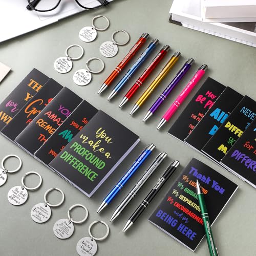Yeaqee 180 Pcs Employee Appreciation Gifts Inspirational Notebooks Motivational Pens Thank You Keychains Thank You Gifts for Teacher Women Team Coworkers