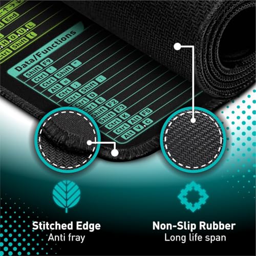 Pixiecube Excel Shortcut Desk Pad Extended XL 31.5 x 11.8 inches Non-Slip Office Mat