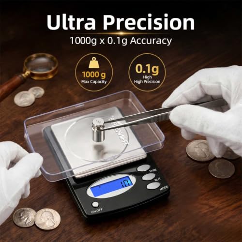 Digital Coin & Jewelry Scale 1000g x 0.1g Portable Precision Weighing