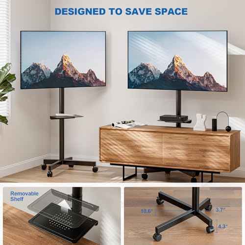 Mobile TV Stand for 23-65 Inch LCD LED Flat/Curved Panel Screen TVs, Height Adjustable Rolling Floor TV Cart with Tilt Mount and Shelf, Portable Stand Holds up to 110 lbs, Max VESA 400x400mm