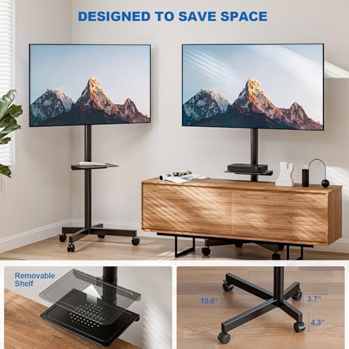 HOLMAXD 23-65 Inch Mobile TV Stand with Wheels, Tilt, 110 lb Capacity, Black