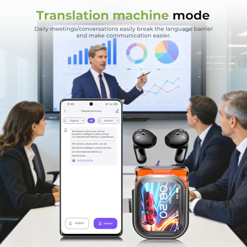 NE20 Earbuds, 2025 New NE20 AI Translation Earbuds in Real Time, Language Translator Headphones with LCD Touch Screen Audifonos Traductores Ingl?s Espa?ol Support 140 Languages for Travel Business