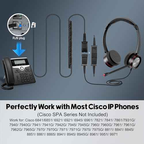 MKJ Telephone Headset with Microphone Noise Canceling, Dual Ear Call Center Headphone Compatible with Cisco Phone 7821 7841 7941G 7942G 7945G 7960G 7975G 8841 8865 9975