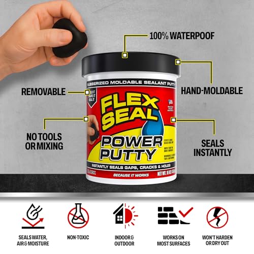 Flex Seal Power Putty White 8 oz - Moldable Waterproof Sealant for Gaps, Cracks, Holes