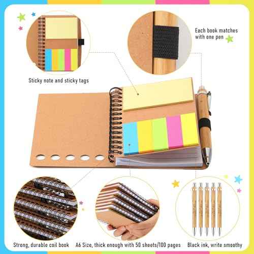 Chuangdi 20 Sets Christmas Employee Appreciation Gift Bulk Thanksgiving Inspirational Spiral Notebook with Sticky Note Motivational Pen for Women Staff Coworker Nurse Teacher Holiday (Kraft)