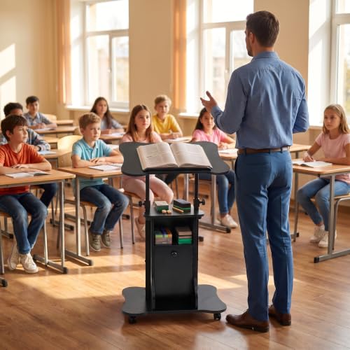 GIANTEX Mobile Podium Stand Sit-to-Stand Laptop Cart (Black, 1 Pack)
