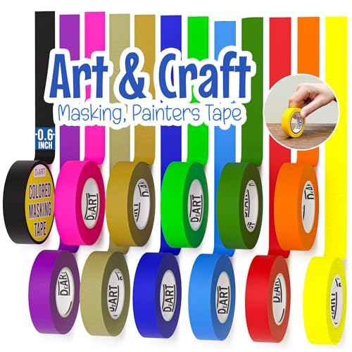 12 Pack Colored Masking Tape, 396 Ft x 0.6 inch Mini Colored Painters Tape for Arts & Crafts Labeling or Coding, Kids Art Supplies Color Tape Rolls, washi-scale Colorful Masking Tape, DIY Artist Tapes
