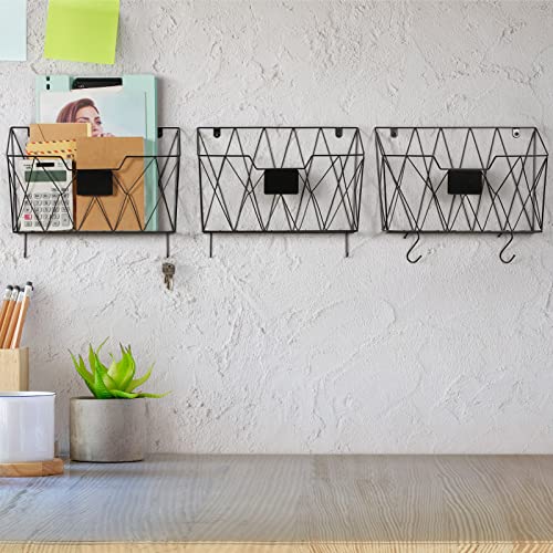 OYEAL 3 Pack Black Metal Wall File Organizer Hangings for Home Office