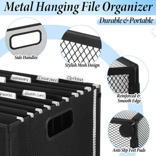 2 Pack Hanging File Holder, 10 Hanging Folders, Metal Mesh, Letter Size Folder Storage, Desktop Storage Cabinets, Office School Document(Black,Medium)