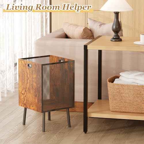 8.5 Gallon Retro Wooden Trash Can with Metal Mesh ? Large Wastebasket with Handles & Legs | Under Desk Trash Can for Office or Home | Breathable Garbage Can | Stylish Office Waste Basket