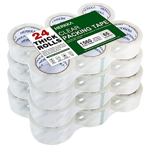 HERKKA 24 Pack Heavy Duty Clear Packing Tape 1.88in x 65yds for Shipping & Moving