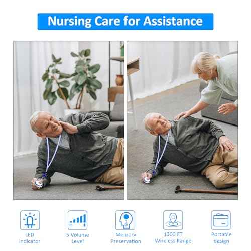 Caregiver Pager Wireless Call Button for Home, Life Alert SOS for Monitoring Elderly Assistance Products Emergency Bell Panic Button Nurse Calling for Seniors Patients Disabled Care,Waterproof