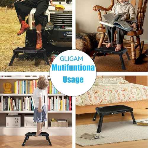 Step Stool, Adjustable Folding Step Stools for Adults and Seniors, Foldable Step Stool,Step Ladder with Anti-Slip Platform and Rubber feet for Kitchen,Bed,Garden,RV,Office Use,350Ibs Capacity