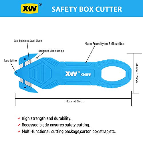 XW Safety Box Cutter of Stainless Steel Blade, Carton and Package Opener of Assorted Colors, 12-Pack