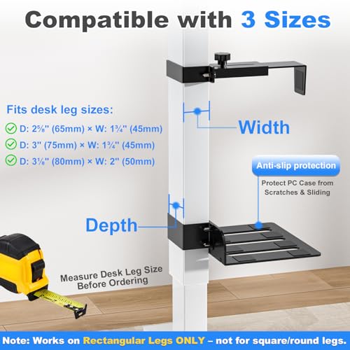 CoJewe Under Desk Computer Mount - Fits 3 Rectangular Desk Leg Sizes, Black