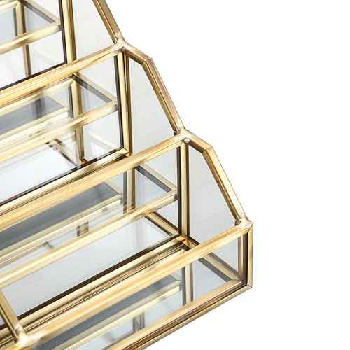 Hipiwe Mirrored Glass Business Card Holder Gold Business Card Display Stand for Desk Multiple Clear Business Card Holder Display for Office Desktop Cards Display Stand for Women Men, 8 Slots