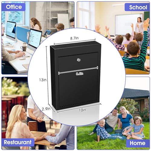 MaxGear Rectangular Metal Suggestion Box with Slot & Lock - Wall Mounted Drop Box