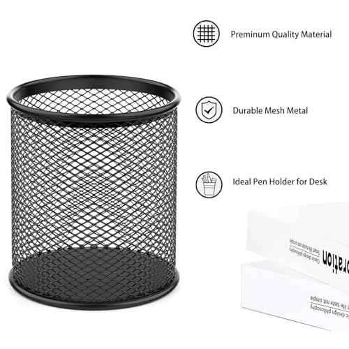 Pen Holder Pencil Holder Mesh Metal Pen Cup Holder Pencil Cup Holder for Desk Office Home Pen Organizer Black, 6 Pack