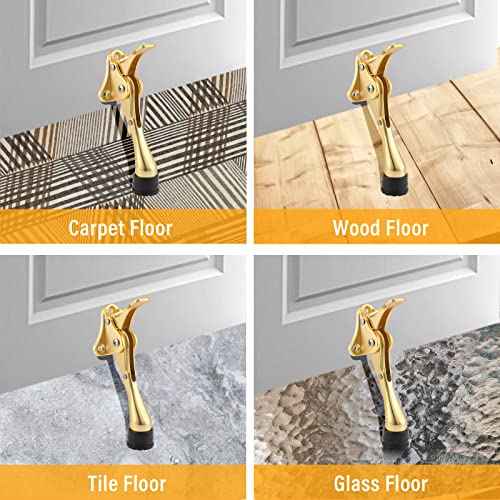 Moxweyeni 6 Pieces Heavy Duty Door Stops for Bottom of Door Metal Kickdown Doorstop with Adjustable Rubber Tips Spring Replacements Doorstop (Gold)