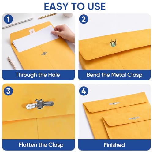 20 Pack Heavyweight Brown Kraft Clasp Envelopes 9x12 & 10x13 for Office & School