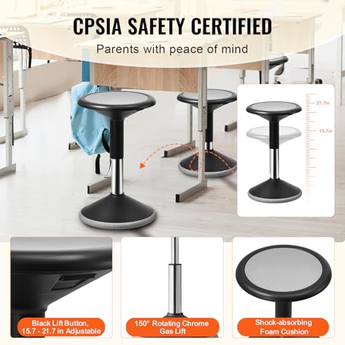 VEVOR Wobble Chair, Height-Adjustable (15.7-21.7") Active Chair, Flexible Seating Wobble Stool Made of PVC+ABS Improves Focus & Posture, Ideal for Schools, Office and Home, Age 12-18, Black