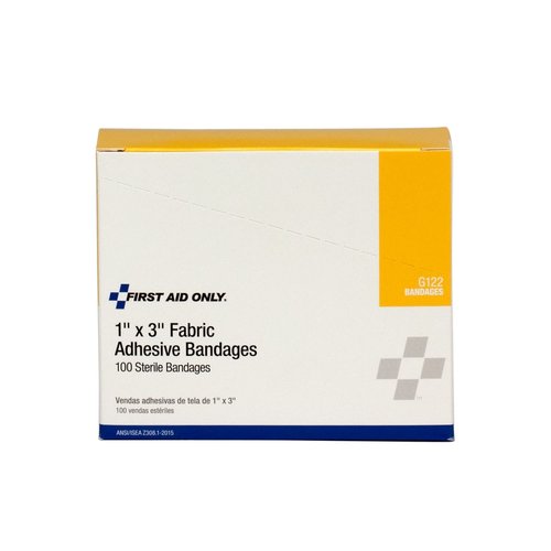 First Aid Only Fabric Bandages - 1 x 3 Inch, 100 Count | Essential First Aid Kit Refill Supplies