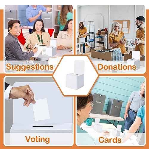 3 Pcs Ballot Boxes Suggestion Boxes Donation Box for Fundraising, Cardboard Raffle Box with Slot and Removable Header for Collecting Business Card Voting Contest (White)