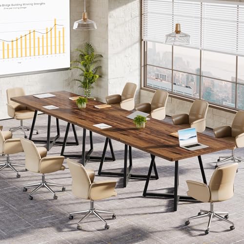 Tribesigns 31.5" Square Conference Table Brown & Black – Industrial Meeting Table for 4 with Metal Base, 1 Pack