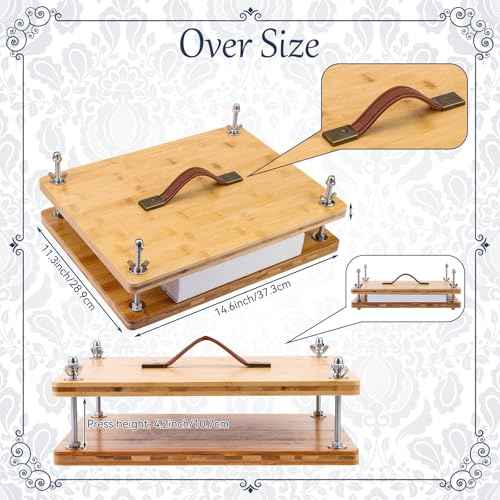 RANERVZ Large Bookbinding Press with Portable Handle, Bamboo Wood Oversized 14.8 x 11.4 Inch Ergonomic Book Binding Paper Machine Handmade DIY Craft Projects Binder Tool Supply Easy Assemble