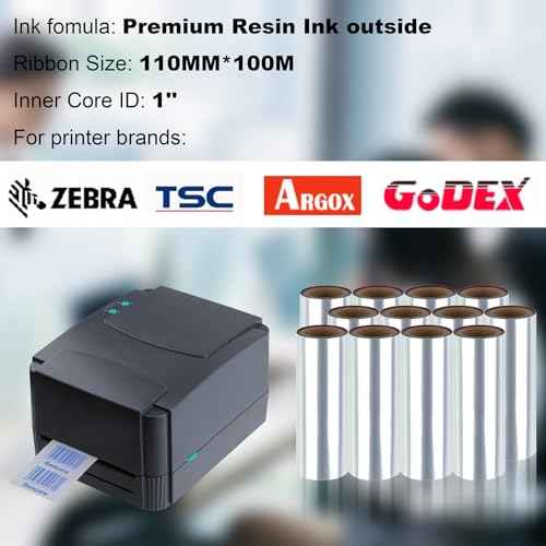 4.33'' x 328' Premium Resin Label Ribbon, Gcore 110mm x 100m Hot Stamping Ribbon, Thermal Transfer Ribbon, 1'' Core, Compatible with for Zebra TSC GoDEX Argox, 1 Roll, Metallic Blue Gold