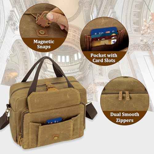 Damero Bible Tote Bag for Men, Large Bible Bag with Cup Holder, Waxed Canvas Church Bag Bible Cover Bag with Detachable Shoulder Strap