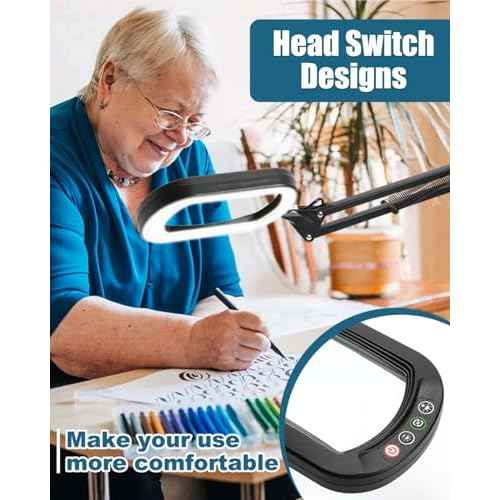 10X Rectangle Magnifying Glass with Light and stand, 2*16 Inch Swivel Arm LED Lighted Clamp Desk Lamp, 5 Color Modes Stepless Dimmable, Large Magnifier with Light for Reading Painting Craft Close Work