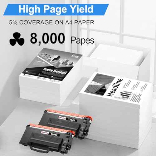 TN850 TN820 High Yield Toner Cartridge TN 850 TN-850 Replacement for Brother TN820 TN-820 TN 820 Use for HL-L6200DW MFC-L5700DW MFC-L5850DW HL-L5200DW MFC-L5900DW MFC-L6800DW Printer-2 Pack