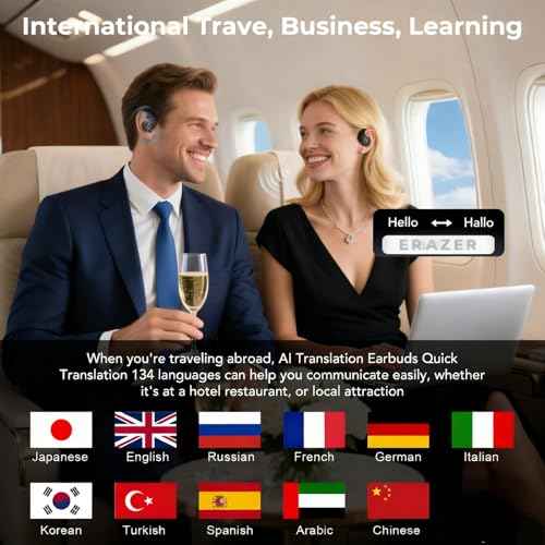 ERAZER X15 PRO Translation Earbuds Real Time Translator Earbuds Wireless Bluetooth 5.4 Open Ear AI Headphones for 135 Languages Translation Ear Buds With Earhooks Support Playing Music Phone Calls
