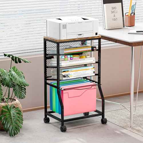Rolling File Cart,Under Desk Organizer on Lockable Wheels and Mesh Sliding Trays Multi-Functional Rolling Clutter Cart for Office, Home, School (Black, 5 Tier)