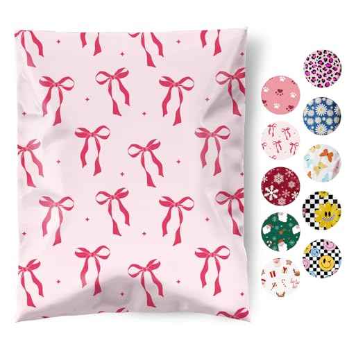 Fuxury Poly Mailers 10x13 Inch 50Pcs Shipping Bags for Clothing Strong Adhesive Shipping Envelopes for Small Business Self Seal Pink Bows Poly Bag Mailing Envelopes