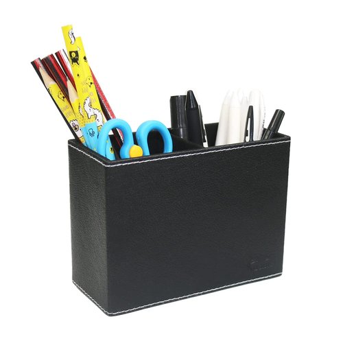 Fosinz Pen Pencil Holder Cup Container PU Leather Desk Organizer Stand Decor Brush Scissor Holder Decoration Office Desk Home School