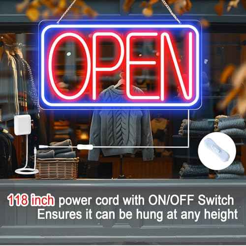 16.5" X 9" Led Neon Open Signs for Business Ultra Bright Plug In Electric Light Up Open Signs with ON/OFF Switch and 12V/2A AC Adapter for Storefront Window Bar Salon Coffee Stores (Horizontal)