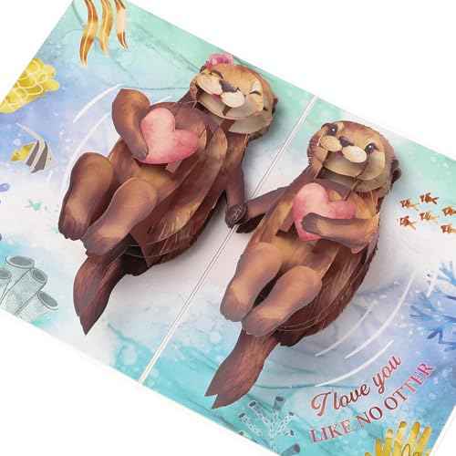 Anniversary Card, Otter 3D Pop Up Anniversary Cards for Wife, Husband, Couple, Valentines Day Card with Message Note & Envelope, Funny Valentines Cards for Him, Her, Girlfriend, Boyfriend