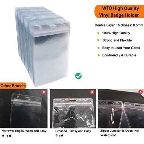 WTQ Large ID Badge Holders (Fit 3"x5" Insert, 100 Pack), Sealable Clear Plastic Name Tag Holders, Vertical Hanging Card Holder with Zipper, Waterproof Vinyl Pouches for Name Badges