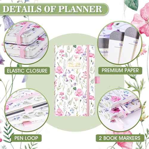 Pocket Calendar 2026-2028 - 3 Year Monthly Planner 2026-2028, January 2026 - December 2028, 6.4" x 3.8", Pocket planner 2026-2028 with Elastic Closure