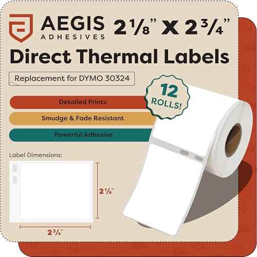Aegis Adhesives - Compatible Labels Replacement for DYMO 30324 (2-1/8" X 2-3/4") Diskette Media & Veterinary - Use with Labelwriter 450, 450 Turbo, 4XL Printers (12 Rolls)