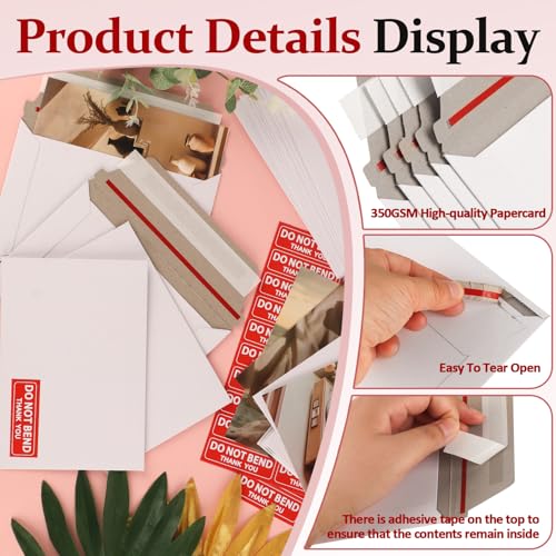 100 Pack Rigid Mailers 4.5x6.5 Inch Self Seal Document Mailers, Protective Flat Cardboard Sturdy White Photography Envelopes for Photos, Document, Coins, Stamps