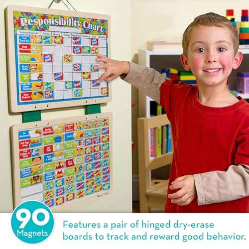 Melissa & Doug Magnetic Wooden Responsibility Chart Toddler Routine, Kids Reward Board, Chores Chart, Responsibility Tool for Kids Ages 3+