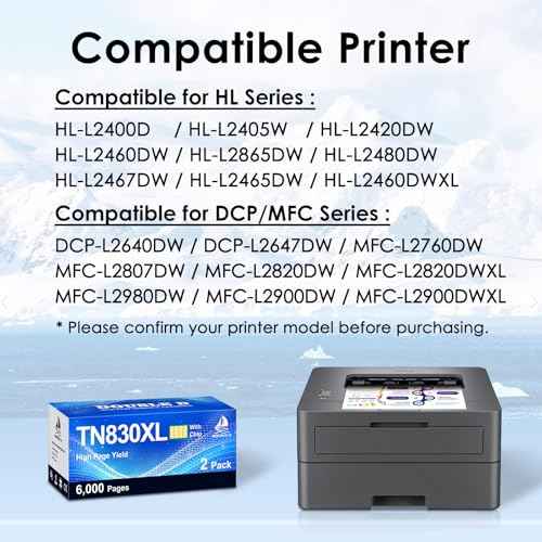DOUBLE D TN830XL TN830 Toner Cartridge Compatible for Brother TN830 TN830XL Replacement with HL-L2460DW DCP-L2640DW HL-L2405W MFC-L2820DW HL-L2420DW Toner Printer (2 Black)