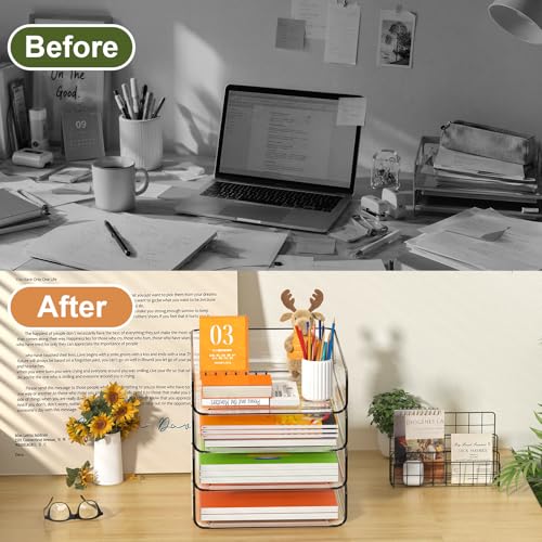 FANXIYQ 4-Tier Acrylic Paper Tray Organizer, Clear, 12.6 x 9.6 x 11 inches