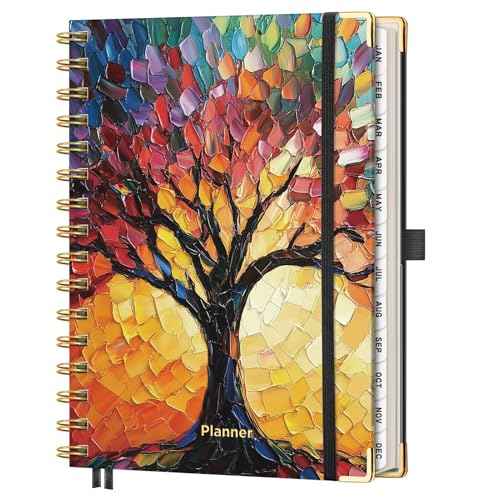 AHGXG 2026 Planner, Weekly and Monthly Planner for Women, Jan 2026 - Dec 2026, Medium Size (5.7" x 8.3"), Calendar 2026, Hardcover with Monthly Tabs, Spiral-Bound, 100 GSM Thick Paper, Colourful Tree