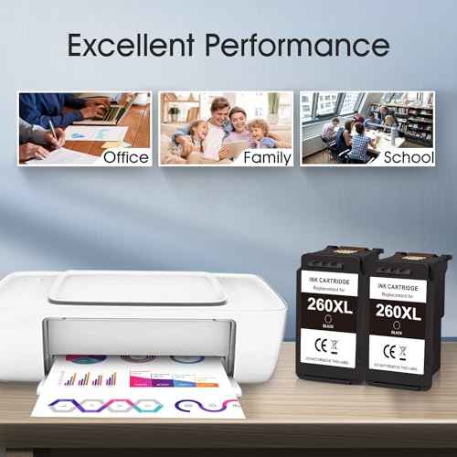 PG-260XL Black Ink Cartridge 2 Pack Replacement for Canon 260 XL PG-260 XL Black High Yield Ink Cartridge for Pixma TR7020 TR7022 TS6420 TS5300 TS5320 Printer (2 Pack)