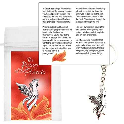 Smiling Wisdom - 20 Bulk Gifts - Phoenix Mini Appreciation Greeting Cards and Key Chain Keepsake Gift Sets - Employee Staff Team Men Women Recovery - 60 Pcs - Silver Phoenix