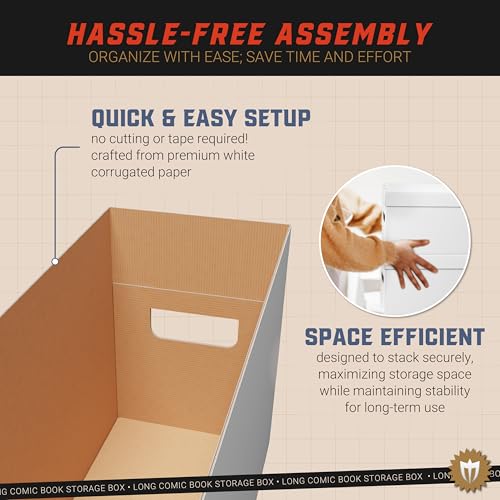 Max Protection Comic Book Storage Box - 3 Count Long Comic Book Boxes with White Corrugated Cardboard - Stackable Bin, Thick Case, Book Containers with Lid - Ideal for Comics, Magazines, Collectibles